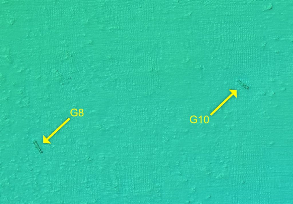 Guns 8 and 10 shown on the multibeam survey